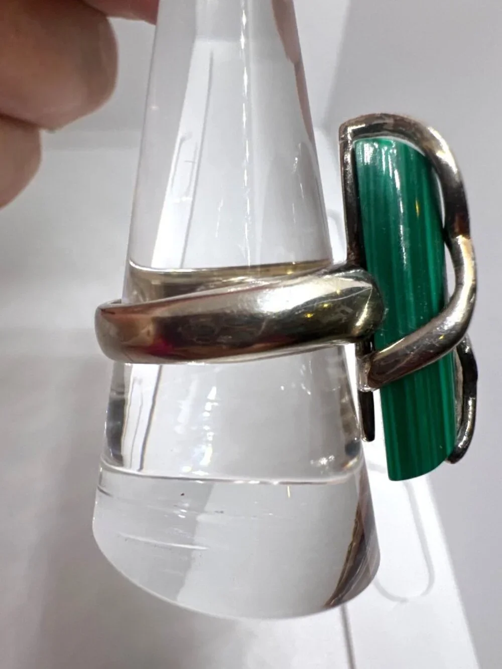 925 Sterling Silver Malachite Modernist Style Statement Ring Size 9 Wearable Art